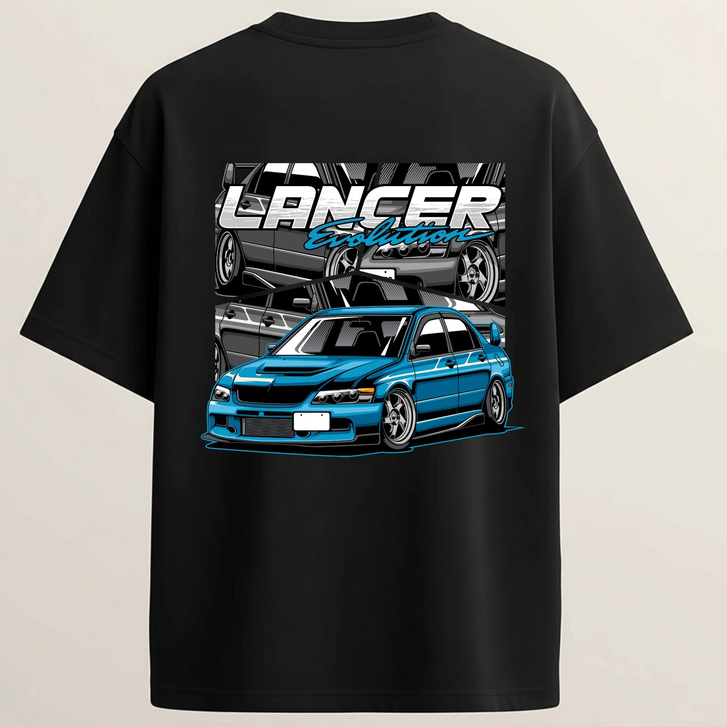 Lancer Evo French Terry Oversized 5-Sleeve T-Shirt - Midnight Black