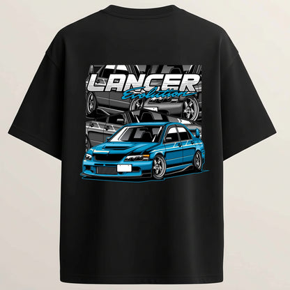 Lancer Evo French Terry Oversized 5-Sleeve T-Shirt - Midnight Black