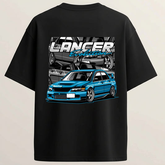 Lancer Evo French Terry Oversized 5-Sleeve T-Shirt - Midnight Black
