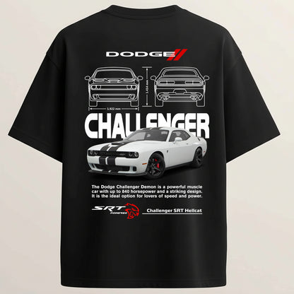 Dodge Challenger French Terry Oversized 5-Sleeve T-Shirt - Midnight Black