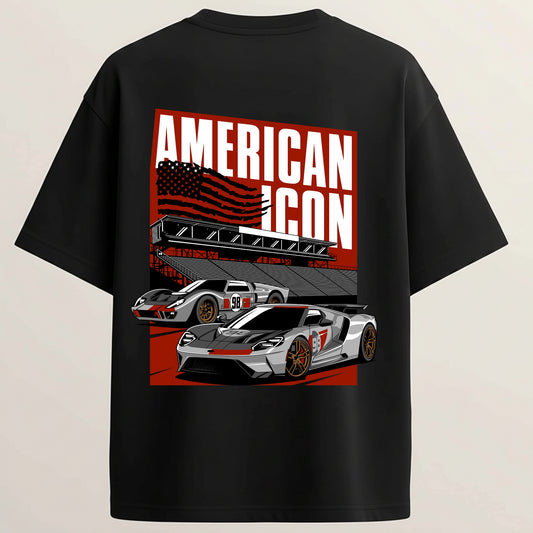 Ford GT French Terry Oversized 5-Sleeve T-Shirt - Midnight Black
