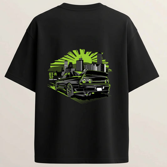 GTR 32 French Terry Oversized 5-Sleeve T-Shirt - Midnight Black
