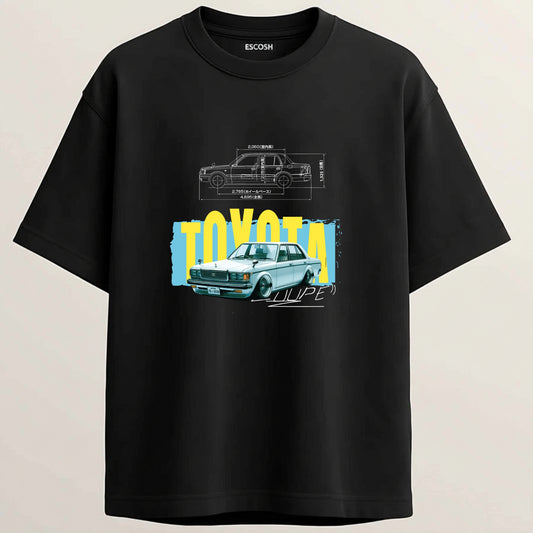 Toyota Corona Terry Oversized 5-Sleeve T-Shirt - Midnight Black