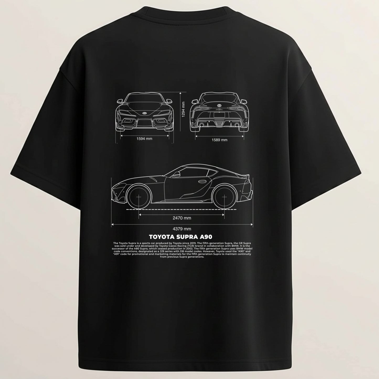 Toyota Supra Terry Oversized 5-Sleeve T-Shirt - Midnight Black