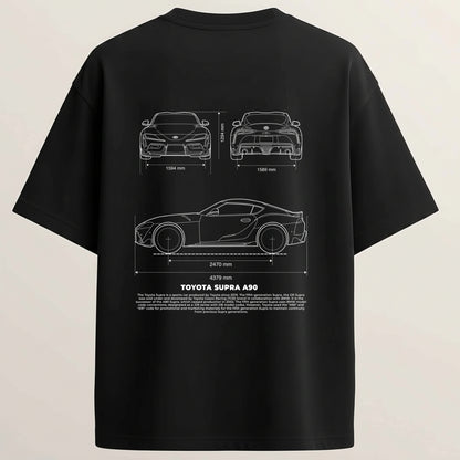 Toyota Supra Terry Oversized 5-Sleeve T-Shirt - Midnight Black