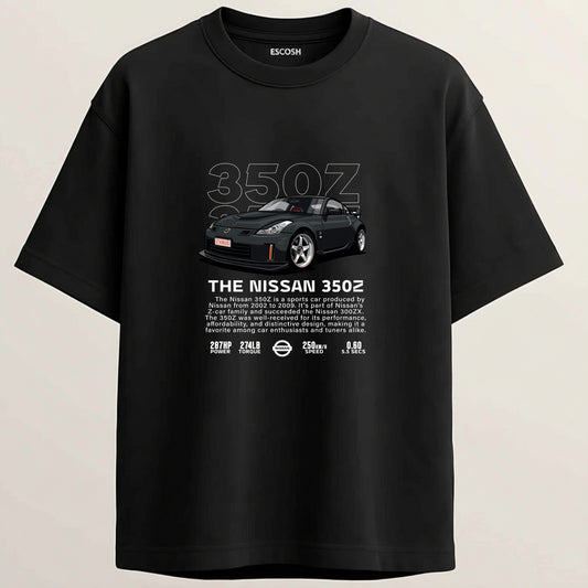 NISSAN 350 Z French Terry Oversized 5-Sleeve T-Shirt  - Midnight Black