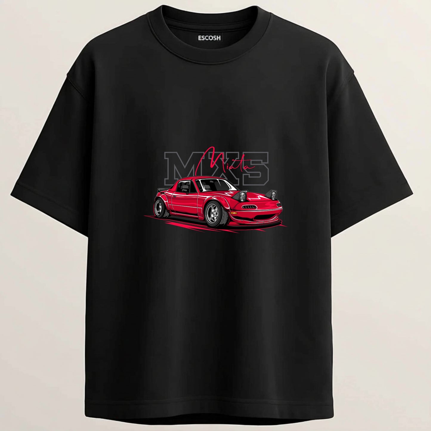 MIATA MX5 French Terry Oversized 5-Sleeve T-Shirt  - Midnight Black