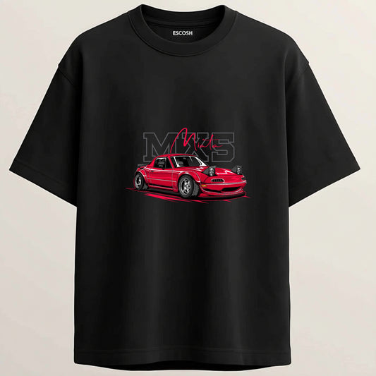 MIATA MX5 French Terry Oversized 5-Sleeve T-Shirt  - Midnight Black