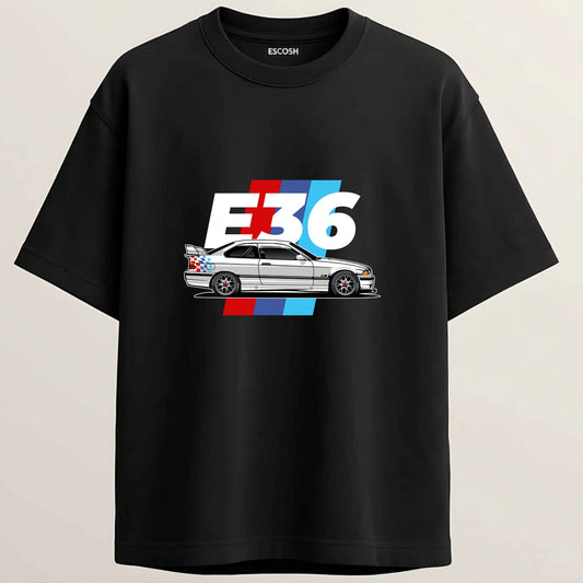 BMW E36 French Terry Oversized 5-Sleeve T-Shirt  - Midnight Black