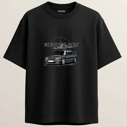 MERCEDES BENZ French Terry Oversized 5-Sleeve T-Shirt  - Midnight Black