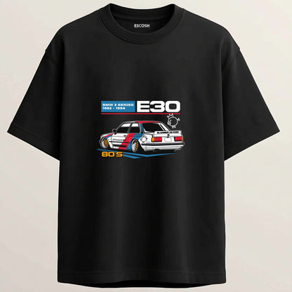 BMW E30 French Terry Oversized 5-Sleeve T-Shirt  - Midnight Black
