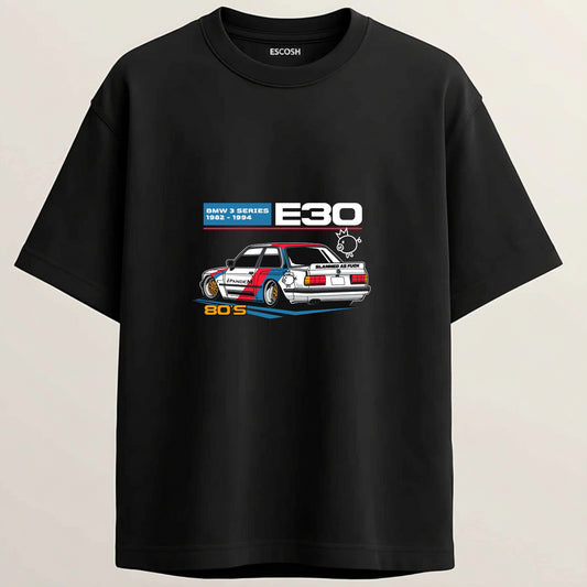 BMW E30 French Terry Oversized 5-Sleeve T-Shirt  - Midnight Black