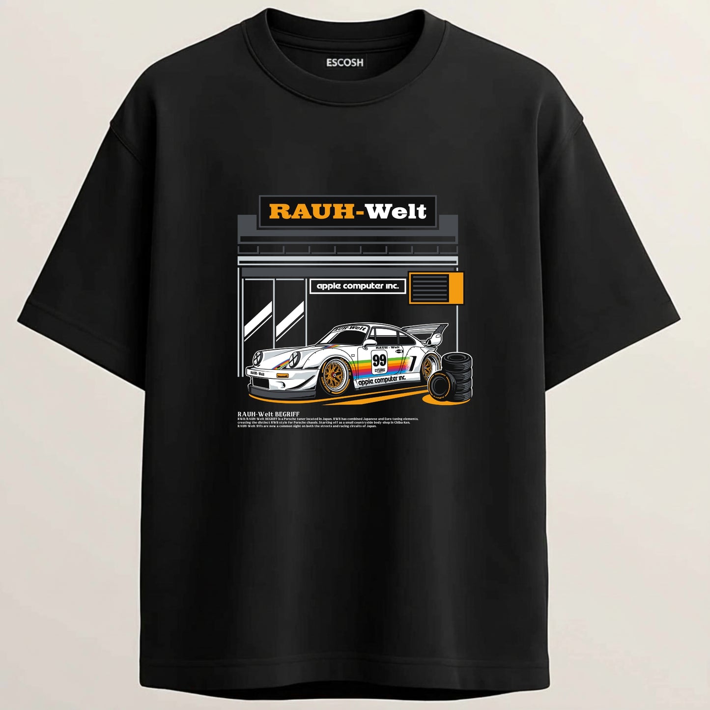 PORSCHE 99 EDITION French Terry Oversized 5-Sleeve T-Shirt  - Midnight  Black