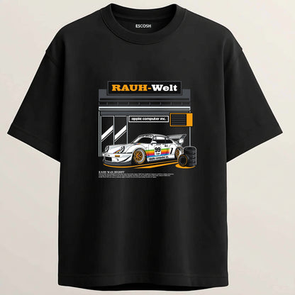 PORSCHE 99 EDITION French Terry Oversized 5-Sleeve T-Shirt  - Midnight  Black