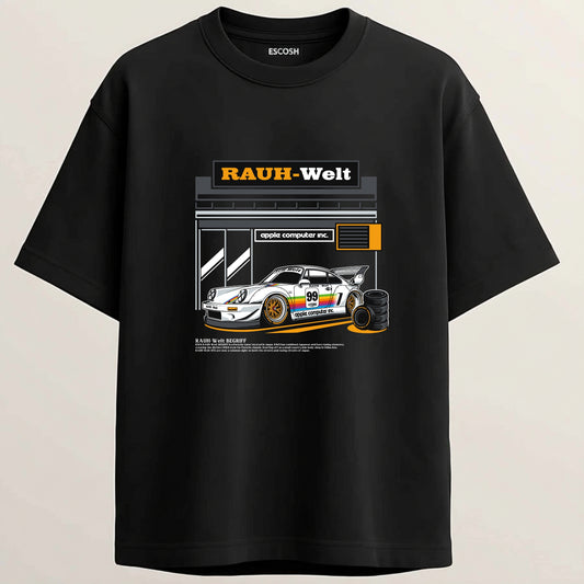PORSCHE 99 EDITION French Terry Oversized 5-Sleeve T-Shirt  - Midnight  Black