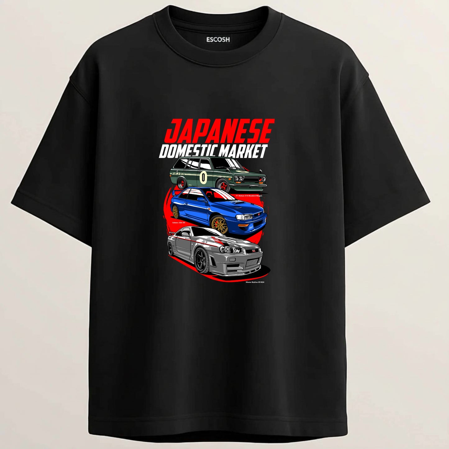 JAPANESE EDITION French Terry Oversized 5-Sleeve T-Shirt  - Midnight Black