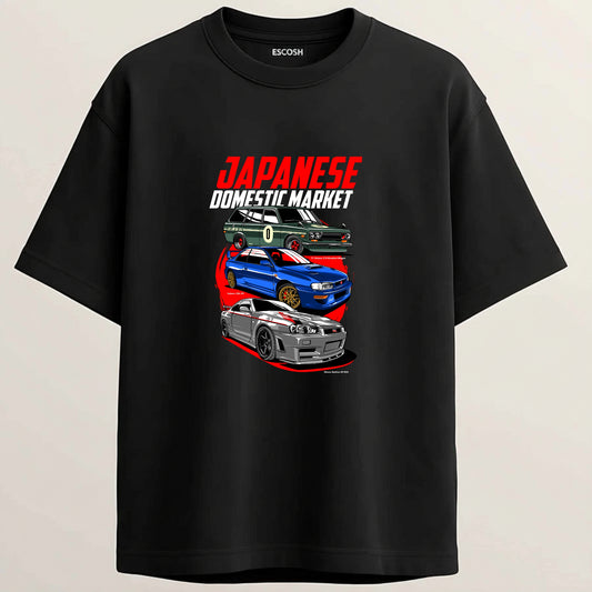 JAPANESE EDITION French Terry Oversized 5-Sleeve T-Shirt  - Midnight Black