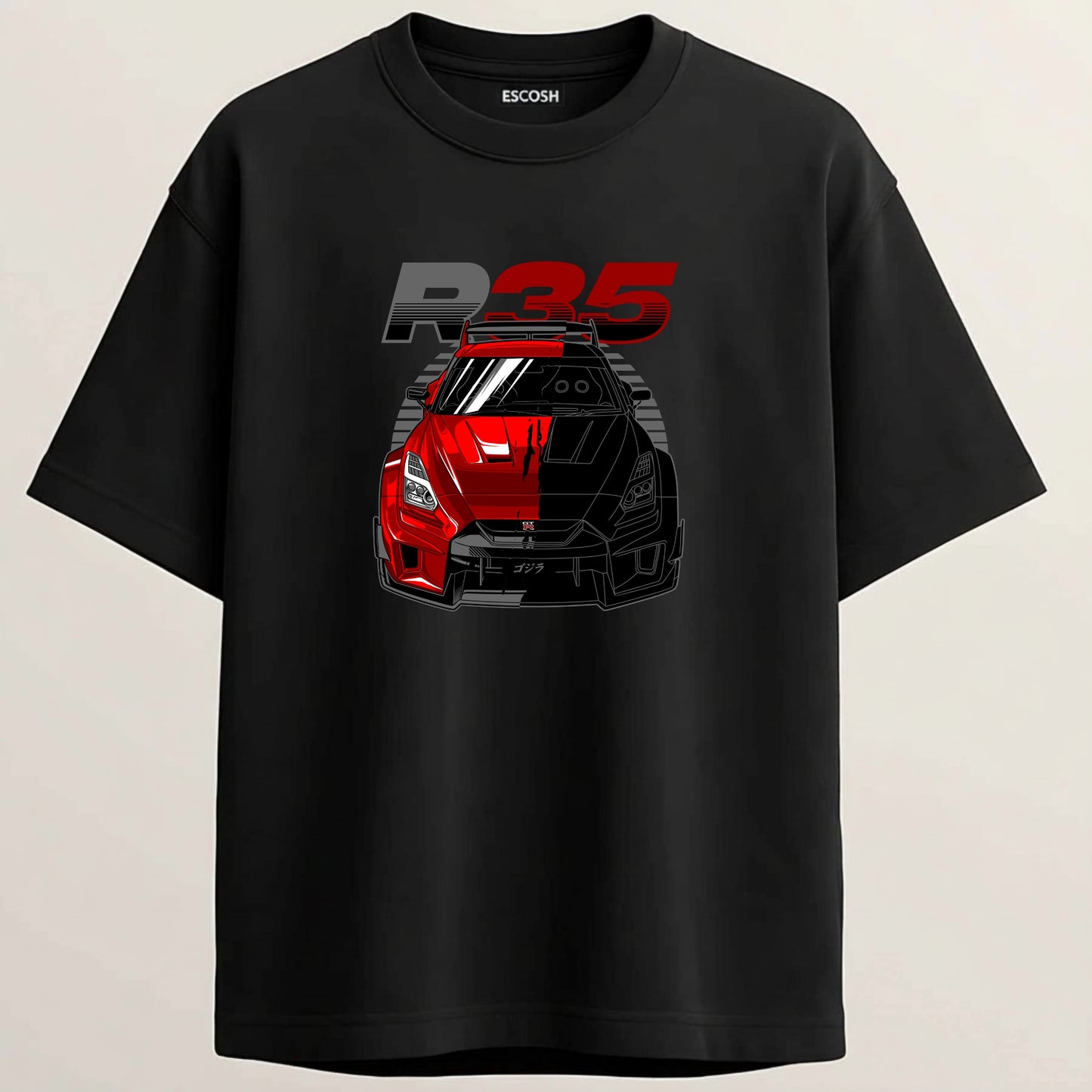 GTR R35 French Terry Oversized 5-Sleeve T-Shirt  - Midnight Black