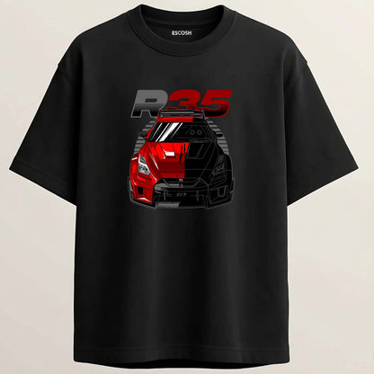 GTR R35 French Terry Oversized 5-Sleeve T-Shirt  - Midnight Black