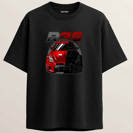 GTR R35 French Terry Oversized 5-Sleeve T-Shirt  - Midnight Black
