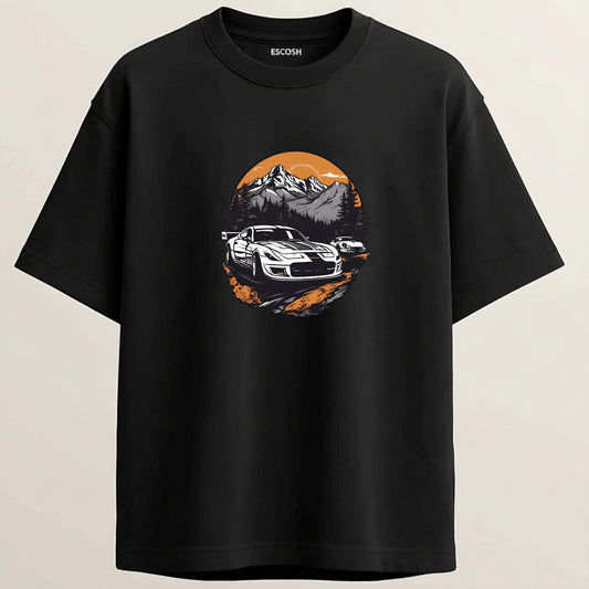 CORVETTE C6 EDITION French Terry Oversized 5-Sleeve T-Shirt  -  Midnight Black
