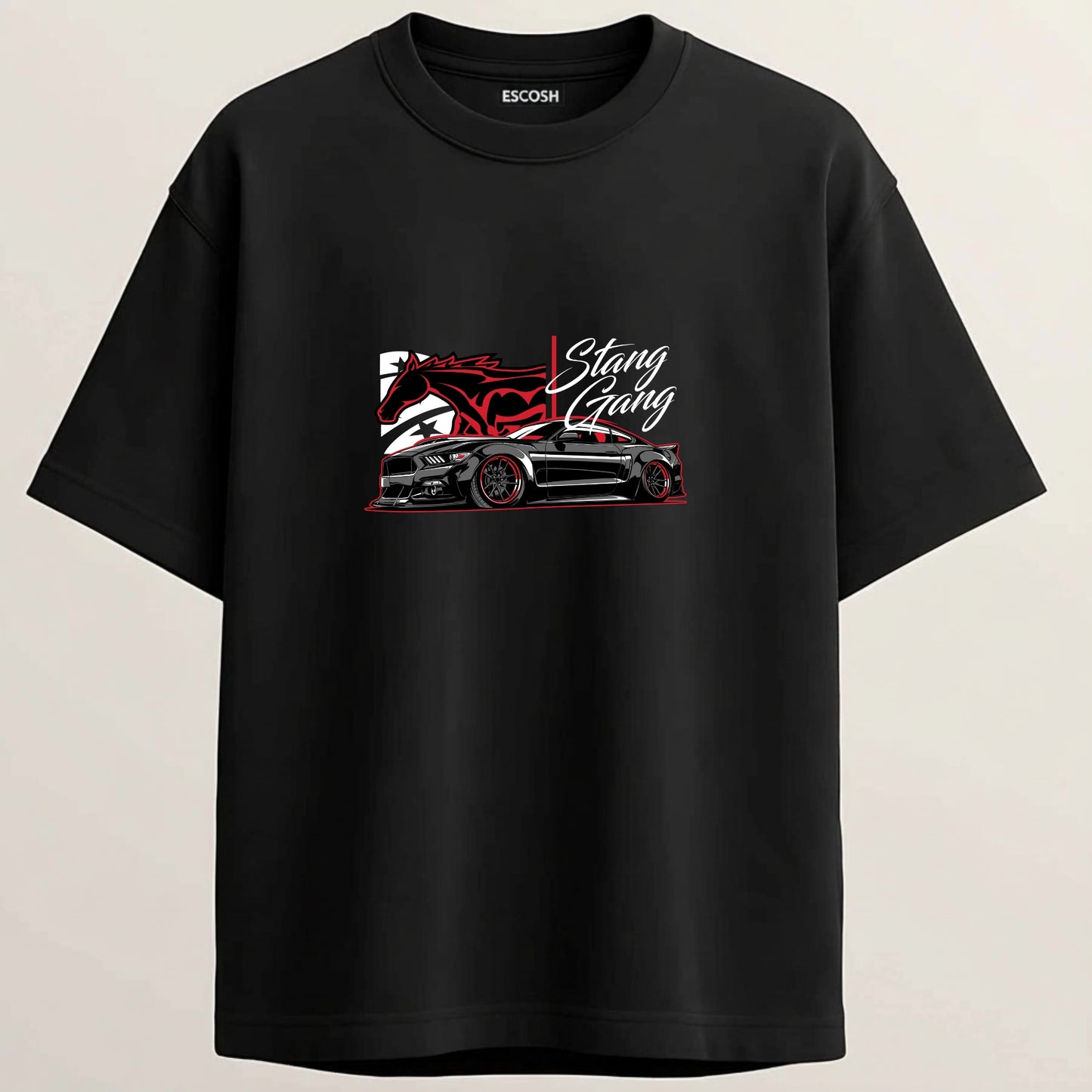 Mustang GT S550 French Terry Oversized 5-Sleeve T-Shirt  -  Midnight Black