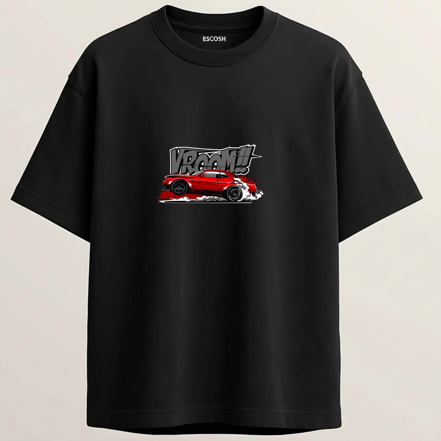 Dodge Hellcat French Terry Oversized 5-Sleeve T-Shirt  -  Midnight Black