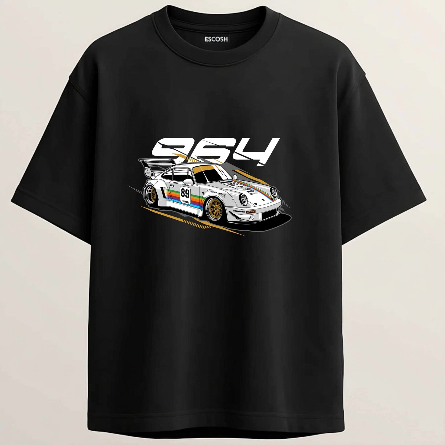 Porsche Carrera RS French Terry Oversized 5-Sleeve T-Shirt  - Midnight Black