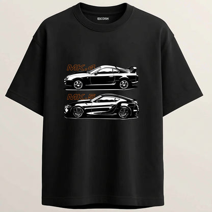 Toyota Supra French Terry Oversized 5-Sleeve T-Shirt  - Midnight Black