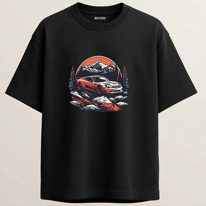 Porsche 911 GT3 French Terry Oversized 5-Sleeve T-Shirt  - Midnight Black