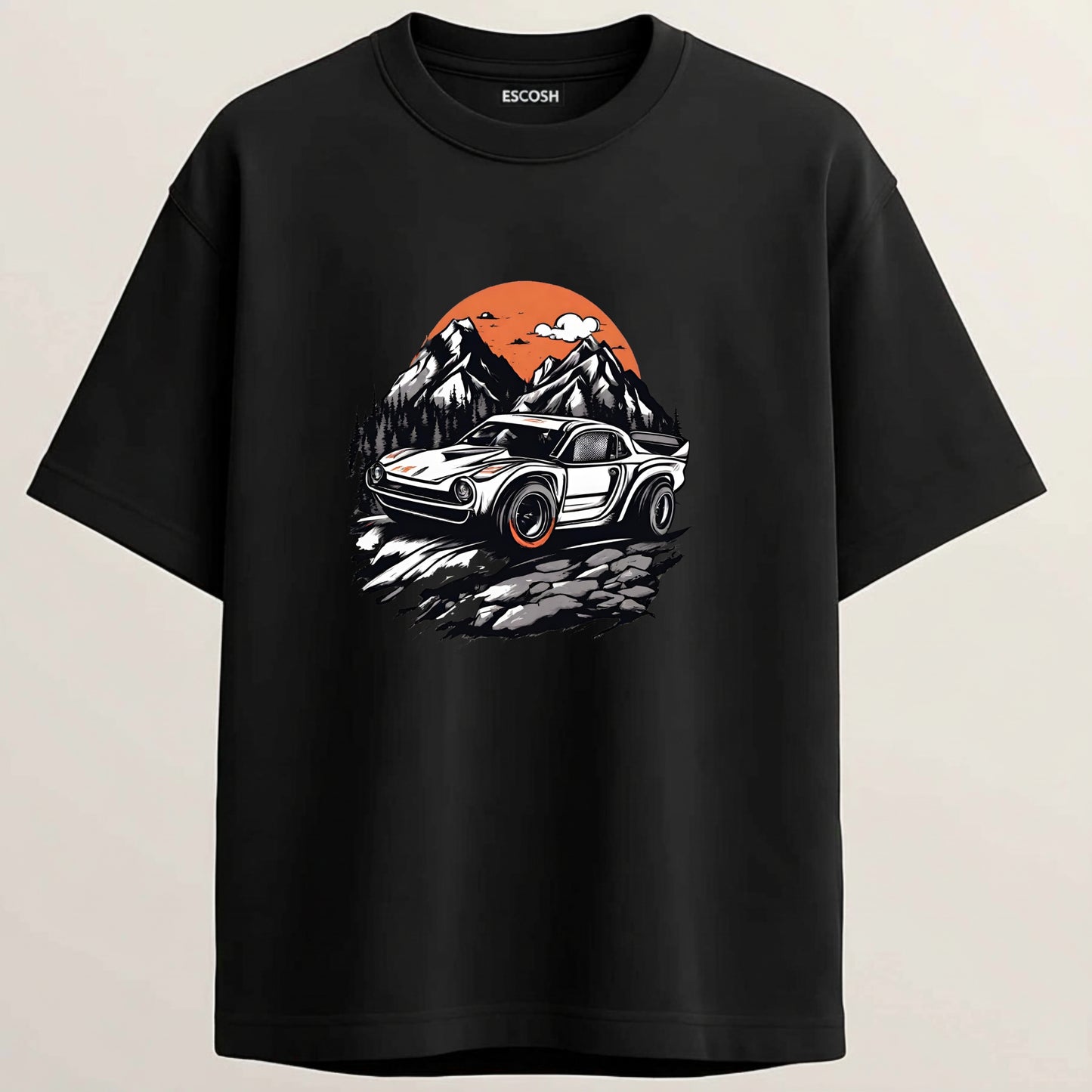 Porsche 911 French Terry Oversized 5-Sleeve T-Shirt  - Midnight Black