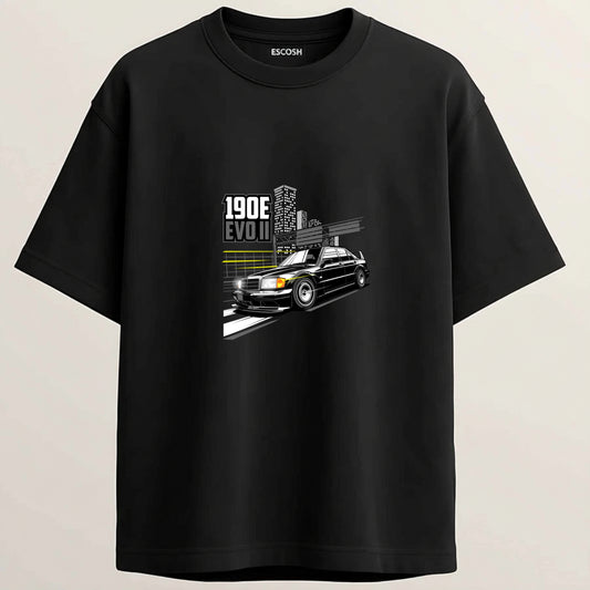 Benz 190E Oversized French Terry 5-Sleeve T-Shirt - Black