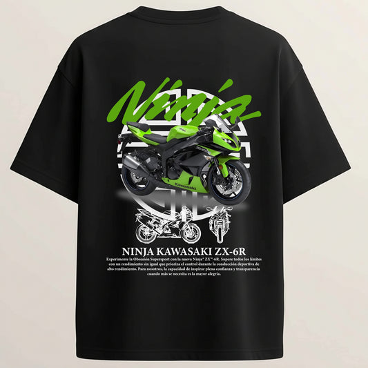 Ninja French Terry Oversized 5-Sleeve T-Shirt - Midnight Black