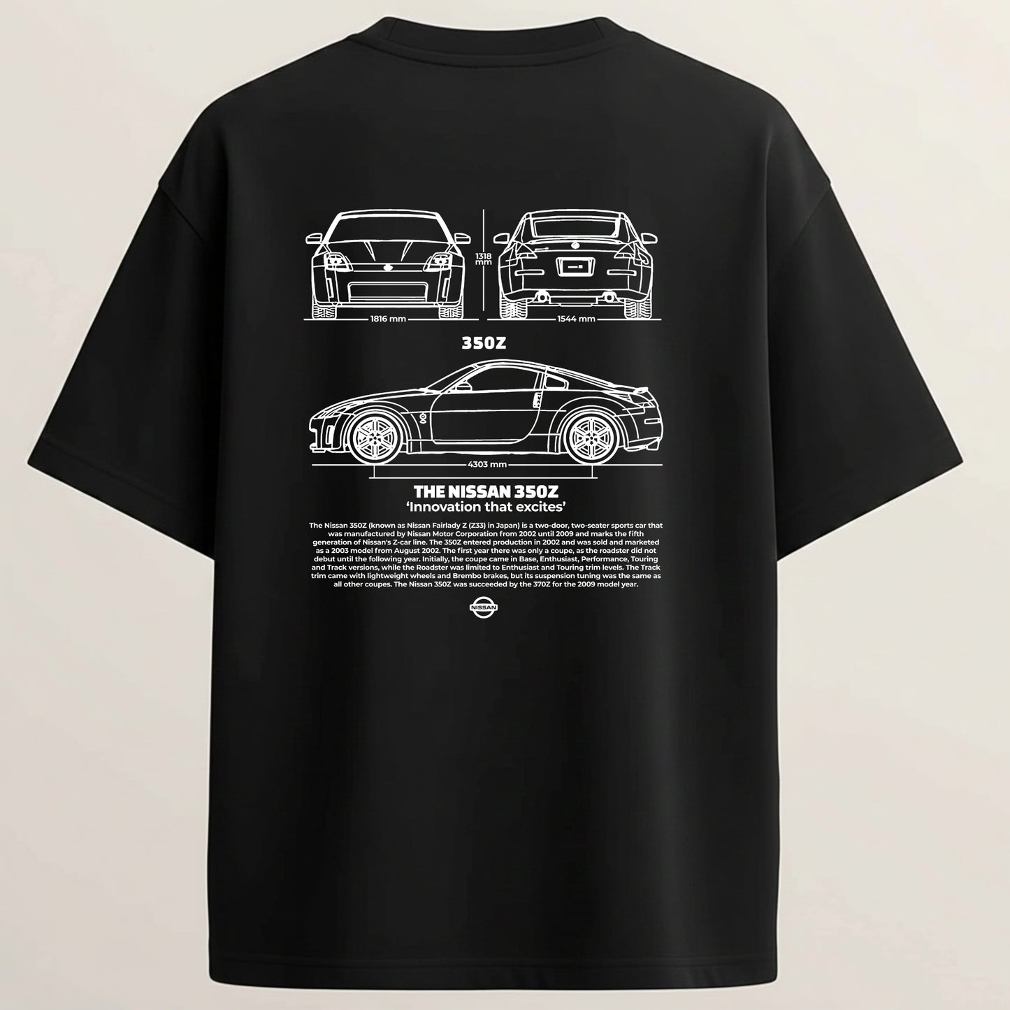 Nissan Skelton French Terry Oversized 5-Sleeve T-Shirt - Black
