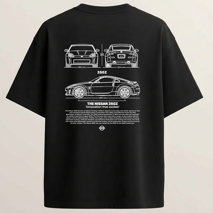 Nissan Skelton French Terry Oversized 5-Sleeve T-Shirt - Black