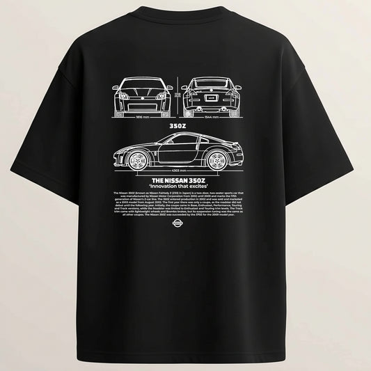 Nissan Skelton French Terry Oversized 5-Sleeve T-Shirt - Midnight Black