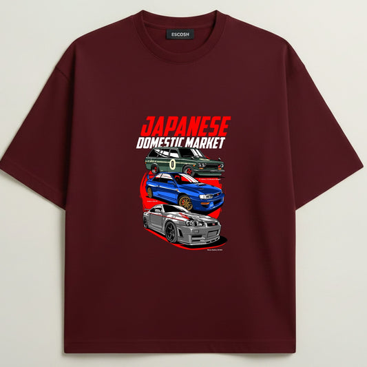 JAPANESE EDITION French Terry Oversized 5-Sleeve T-Shirt  - Royal Maroon