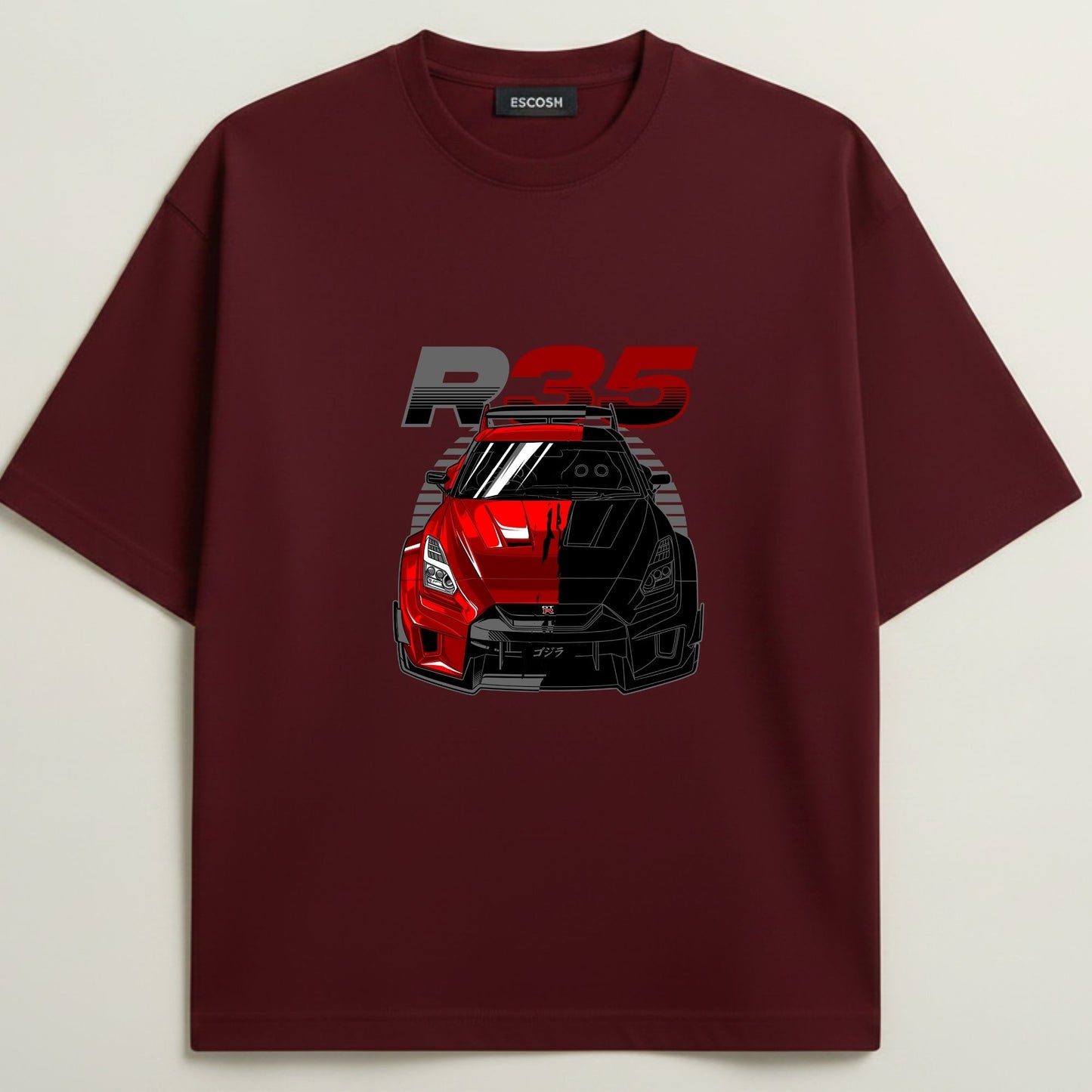 GTR R35 French Terry Oversized 5-Sleeve T-Shirt  - Royal Maroon