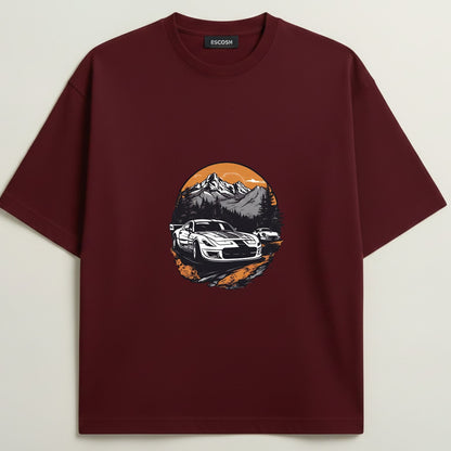 CORVETTE C6 EDITION French Terry Oversized 5-Sleeve T-Shirt  -  Royal Maroon