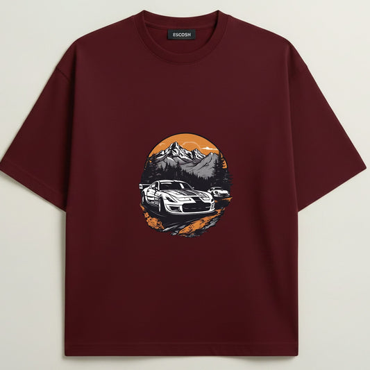 CORVETTE C6 EDITION French Terry Oversized 5-Sleeve T-Shirt  -  Royal Maroon