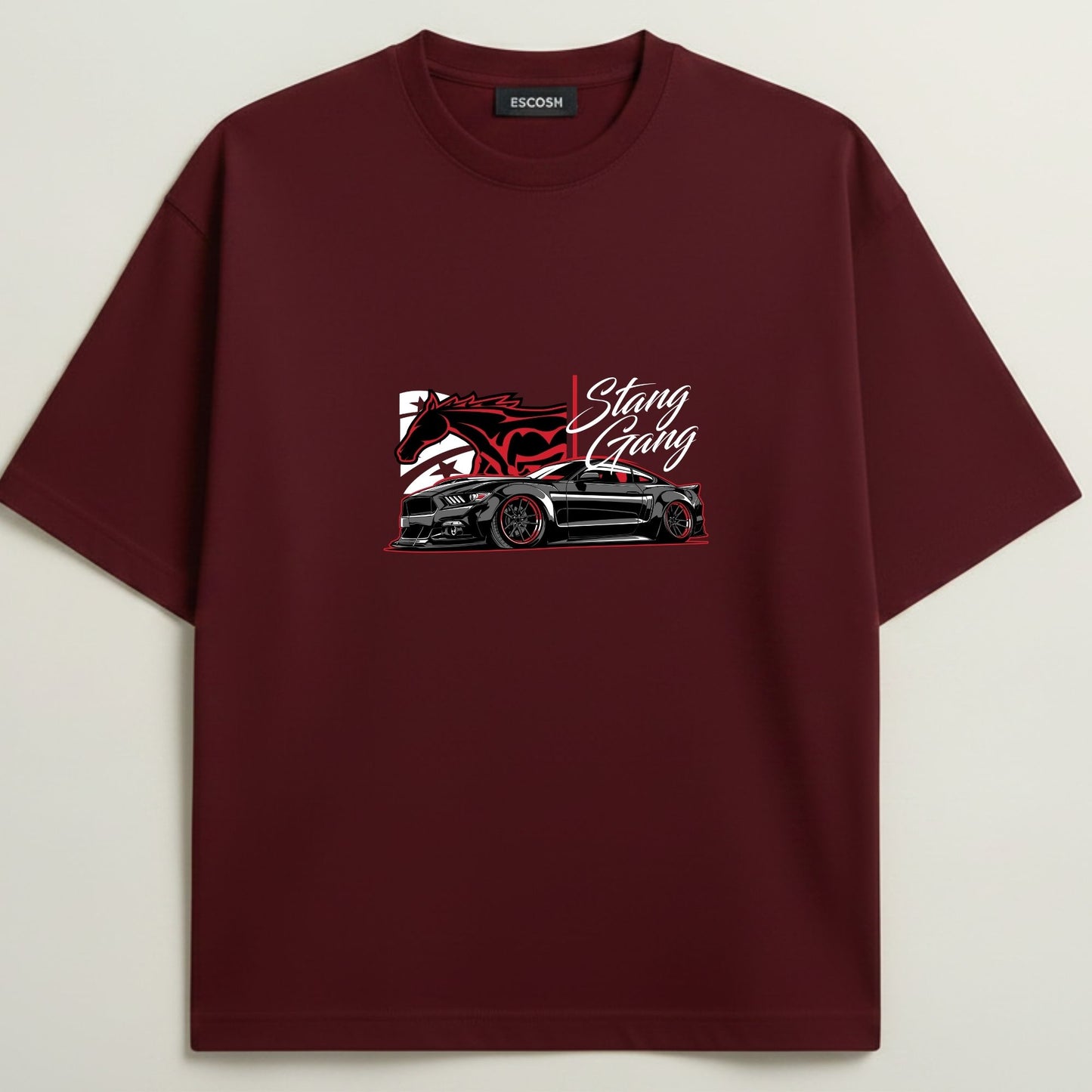 Mustang GT S550 French Terry Oversized 5-Sleeve T-Shirt  -  Royal Maroon