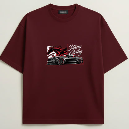 Mustang GT S550 French Terry Oversized 5-Sleeve T-Shirt  -  Royal Maroon