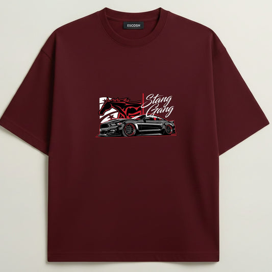 Mustang GT S550 French Terry Oversized 5-Sleeve T-Shirt  -  Royal Maroon
