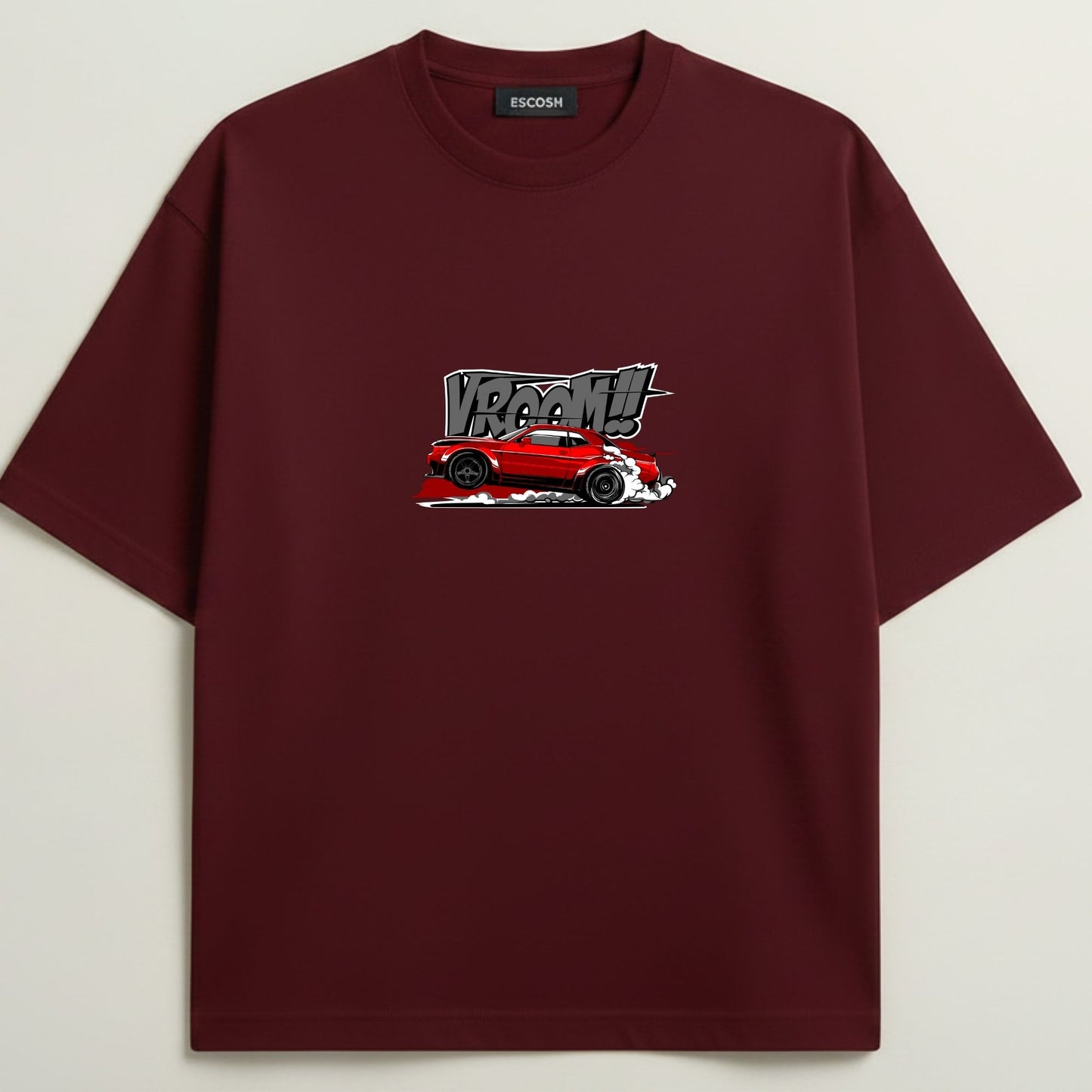 Dodge Hellcat French Terry Oversized 5-Sleeve T-Shirt  -  Royal Maroon