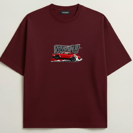 Dodge Hellcat French Terry Oversized 5-Sleeve T-Shirt  -  Royal Maroon