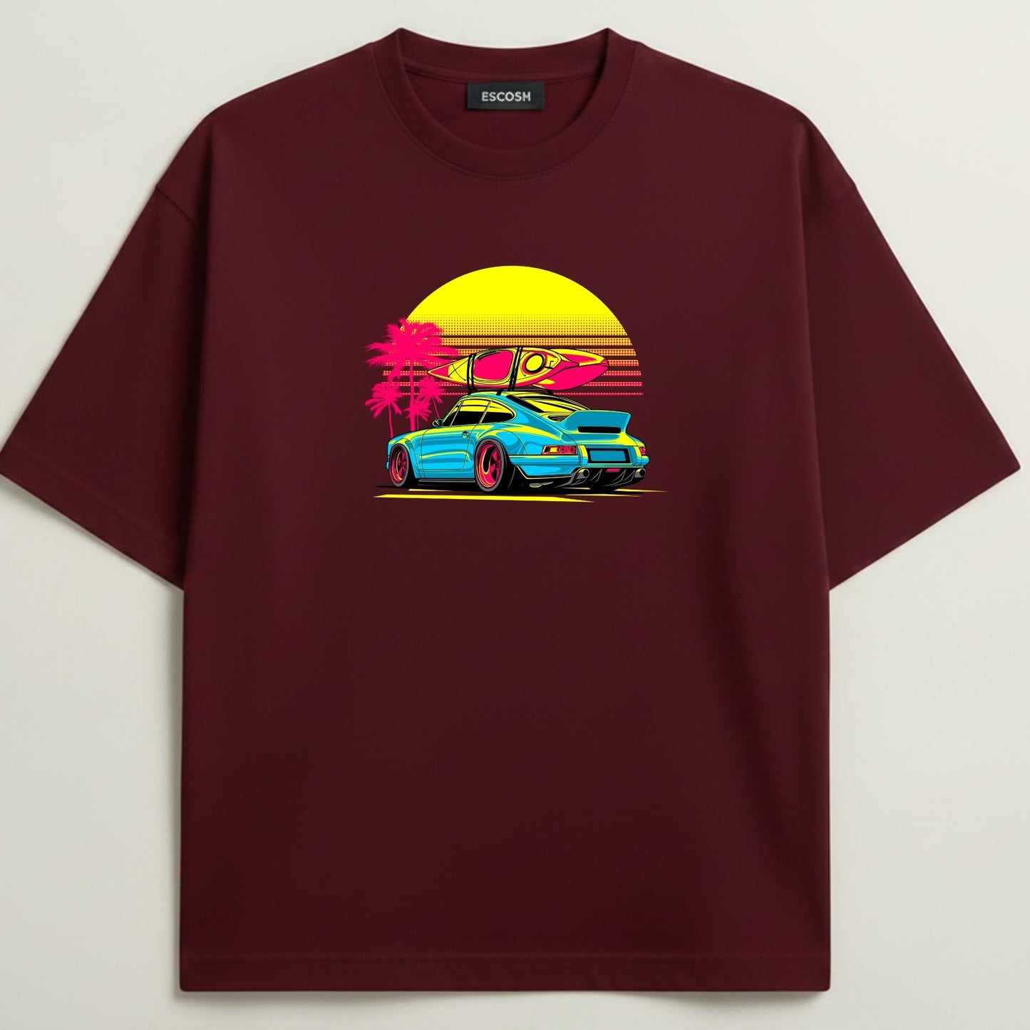 Porsche 911 French Terry Oversized 5-Sleeve T-Shirt  - Royal Maroon
