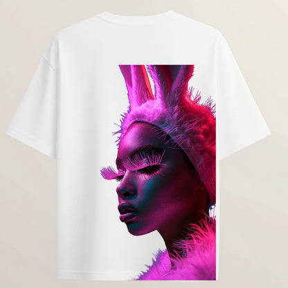 Neon Girl French Terry Oversized 5-Sleeve T-Shirt  - White
