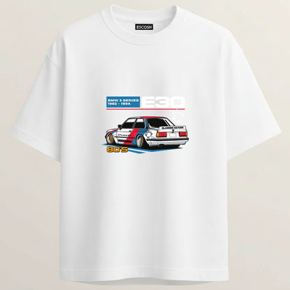 BMW E30 French Terry Oversized 5-Sleeve T-Shirt  - White