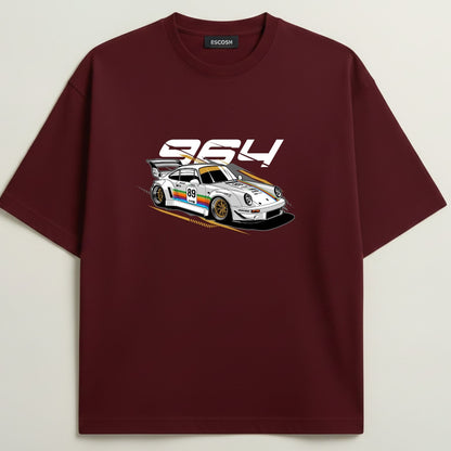 Porsche Carrera RS French Terry Oversized 5-Sleeve T-Shirt  - Royal Maroon