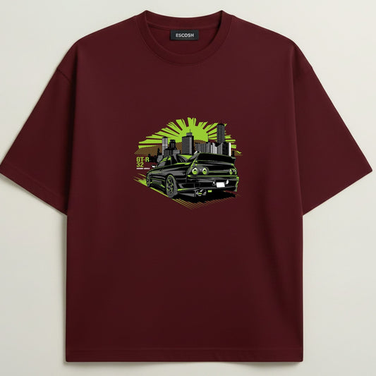 GTR Terry Oversized 5-Sleeve T-Shirt - Royal Maroon